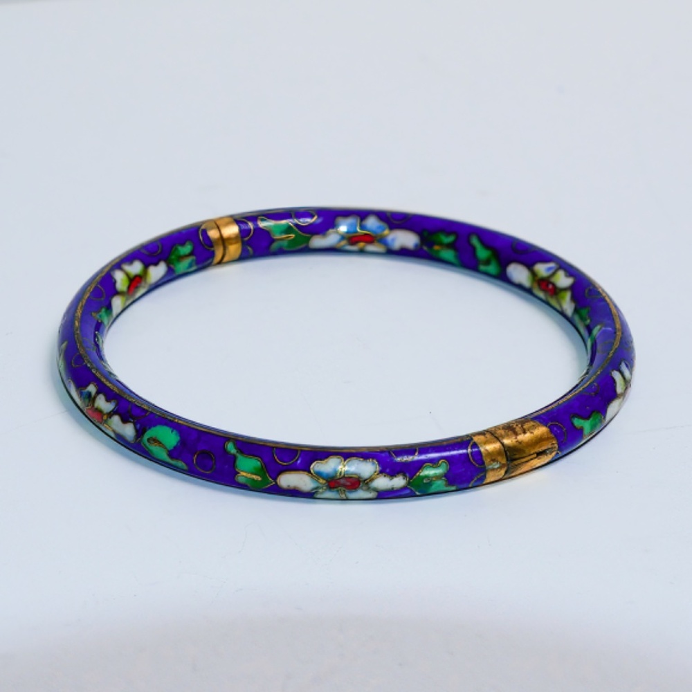 Deep blue floral enamel cloisonné bracelet